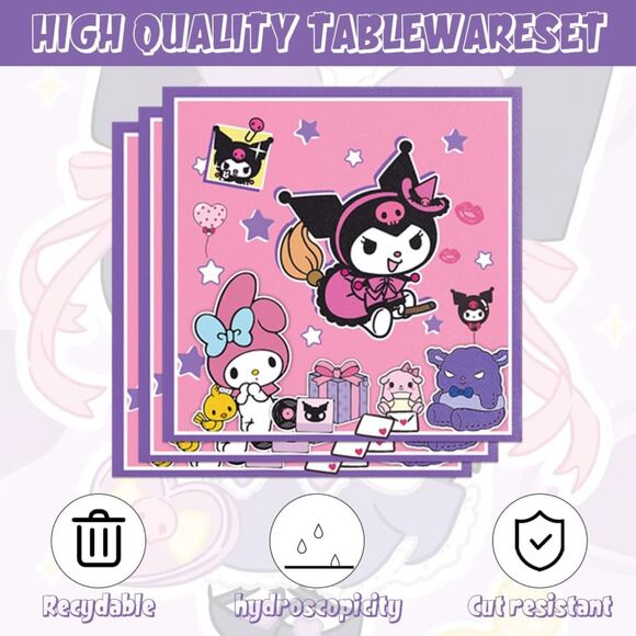 🎉 Kuromi Birthday Party Supplies Set – Plates, Napkins & Tablecloth – New - Picture 3 of 7